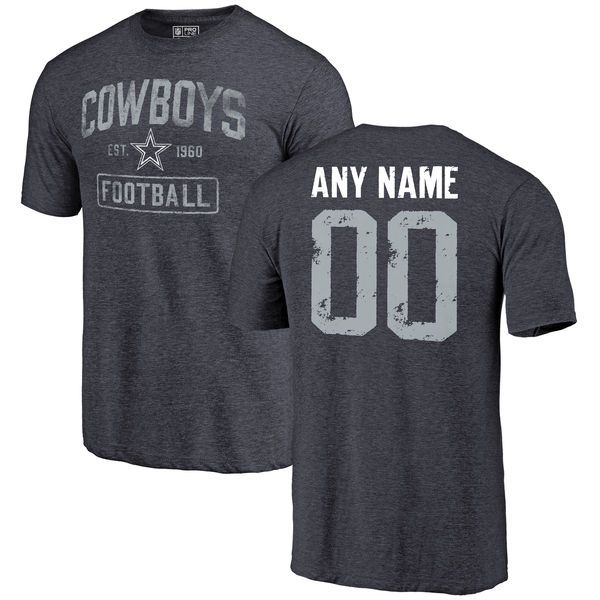 Men Dallas Cowboys NFL Pro Line by Fanatics Branded Navy Custom Name and Number Tri-Blend T-Shirt